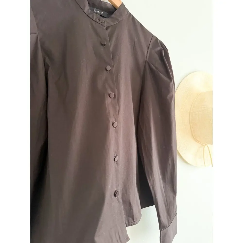 Madewell | NWT Puff-Sleeve Button-Up Shirt Molasses Brown | Sz S